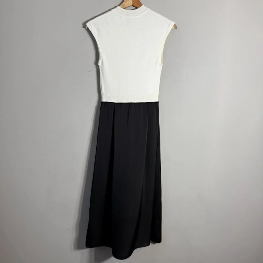 Hugo Boss Ferdola Mixed Media Midi Dress Women's XS Ivory Black Career Chic NWOT - Picture 11 of 16